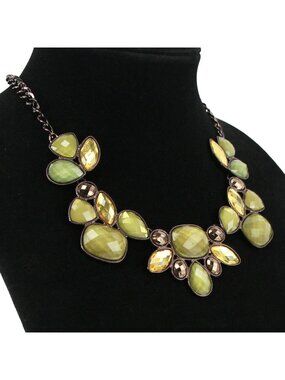 Kohls Metal Necklace Copper-tone Green Acrylic Rhinestones
